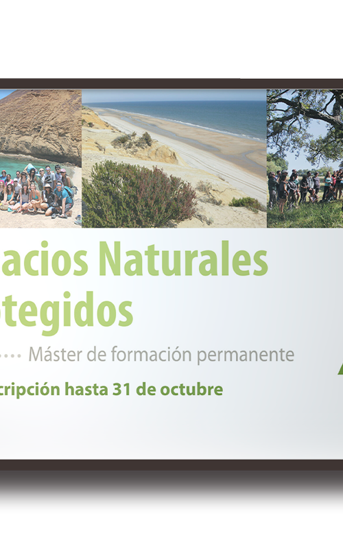 Promotional slide for a course: 'Espacios Naturales Protegidos'; enroll before October 31.