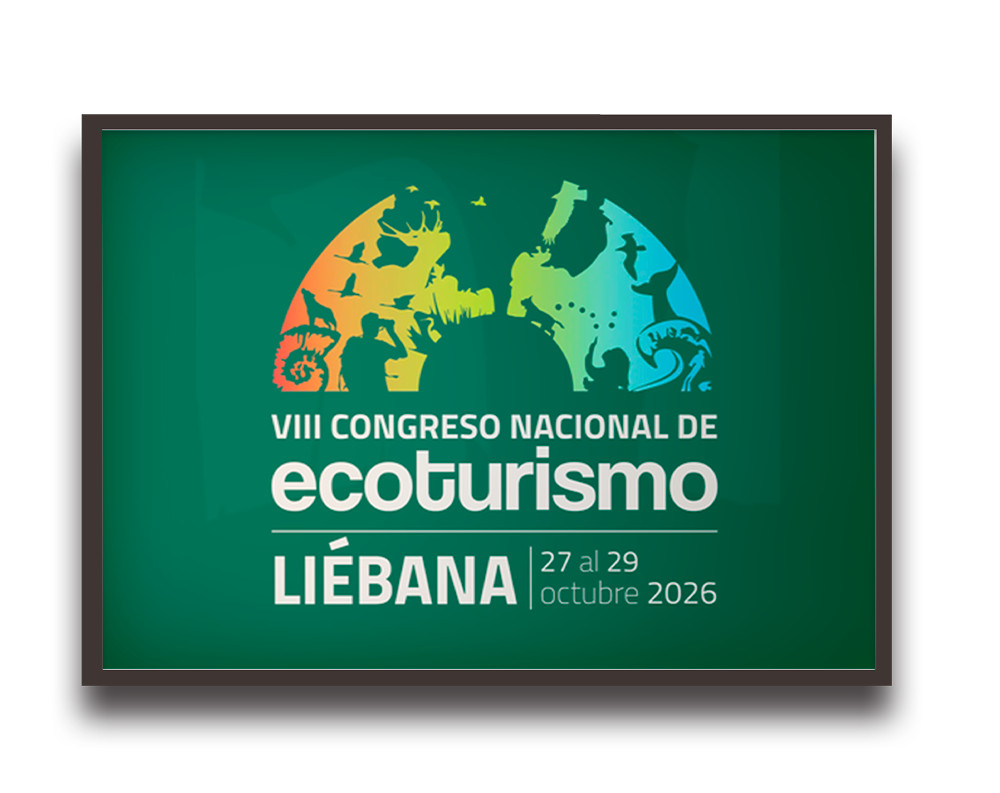 Poster for the VIII Congreso Nacional de Ecoturismo Liébana, 27–29 octubre 2026, featuring a colorful semicircular globe on a green background.