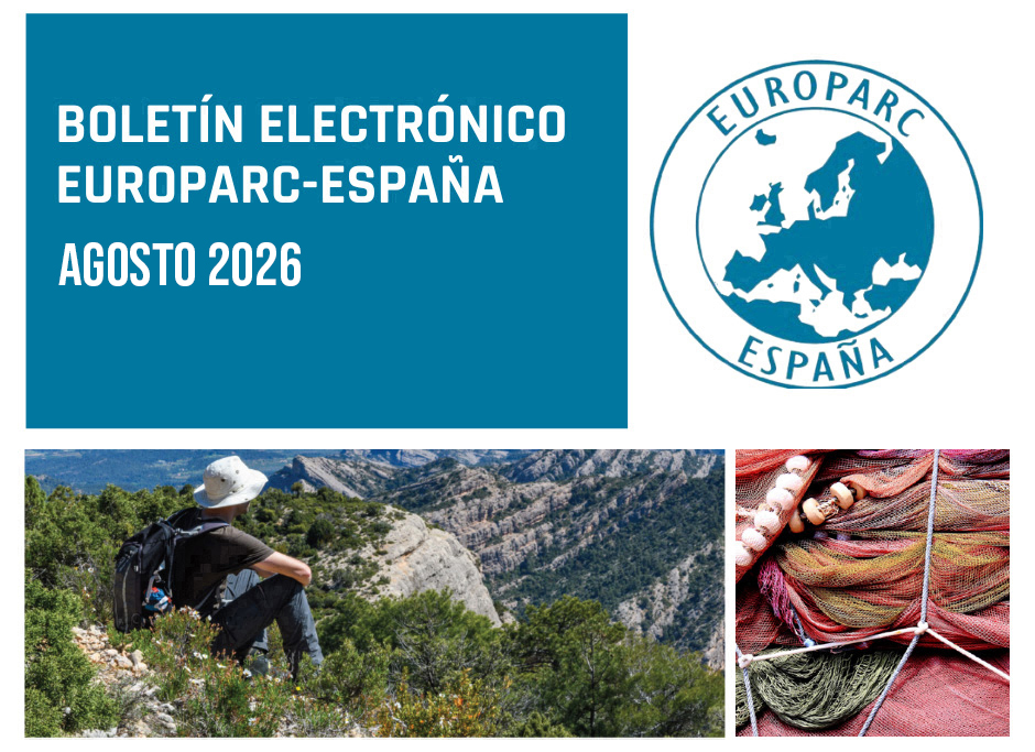 Newsletter banner: 'Boletín Electrónico Europaparc-España Agosto 2026' with the Europaparc España logo (circle emblem). It communicates a Spain-based organizational bulletin.